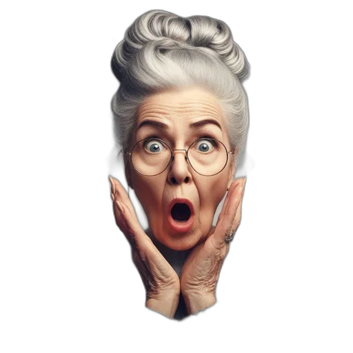 face, mask, photorealistic, 3d render, elderly, woman, surprises, close transparent PNG cut-out
