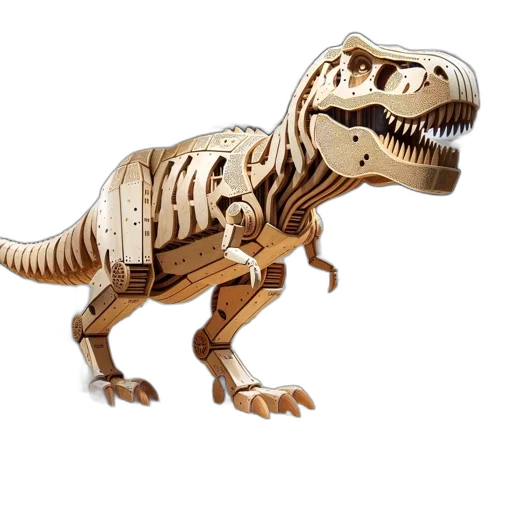 animal, creature, dragon, robot, 3d render, concept art, life-sized, wooden transparent PNG cut-out