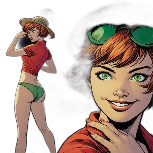 comic book art, concept art, green, young, woman, red, hair, eyes transparent PNG cut-out