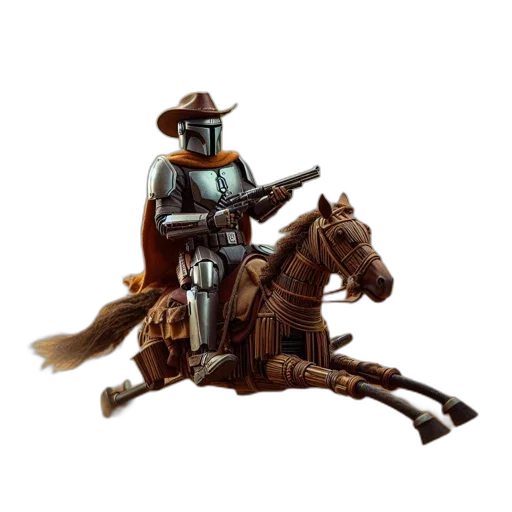 staff, robot, concept art, fantasy art, pixel art, photorealistic, futuristic, cowboy transparent PNG cut-out
