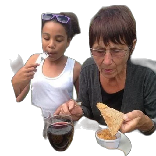 food, two, people, enjoying, meal, outdoors, one, wearing transparent PNG cut-out