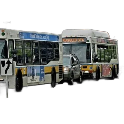concept art, photorealistic, 3d render, two, buses, parked, side, road transparent PNG cut-out