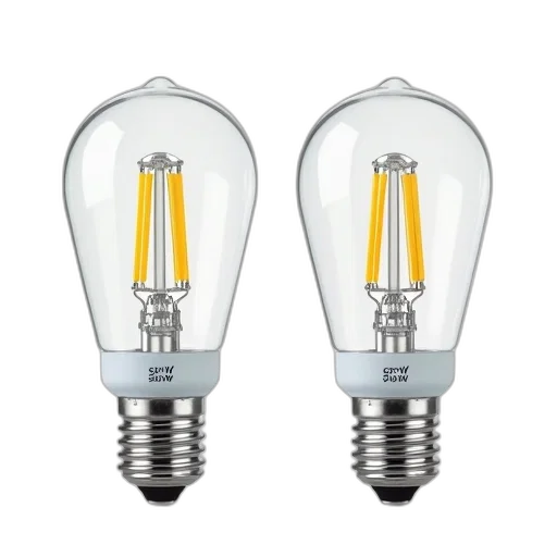 photorealistic, two, identical, led, light, bulbs, clear, glass transparent PNG cut-out