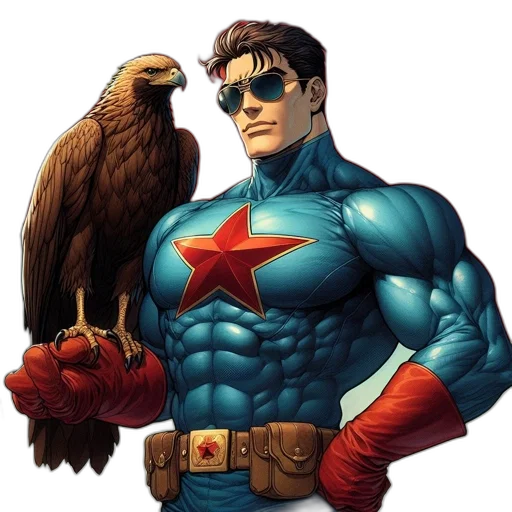 comic book art, concept art, cartoon, photorealistic, muscular, man, blue, superhero transparent PNG cut-out