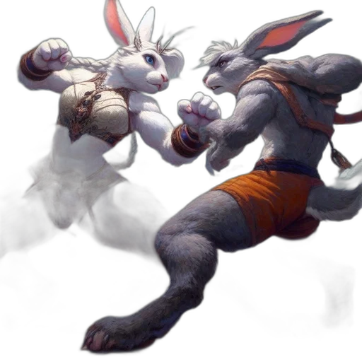 concept art, fantasy art, pixel art, two, anthropomorphic, rabbits, engage, combat transparent PNG cut-out