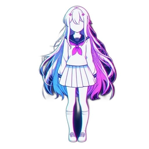 dress, staff, hair, creature, anime, vaporwave, pixel art, cartoon transparent PNG cut-out