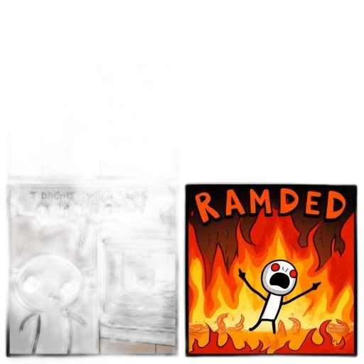 food, concept art, fire, comic, strip, panicked, character, grapples transparent PNG cut-out