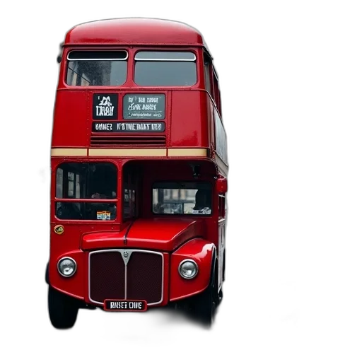 photorealistic, 3d render, concept art, red, double-decker, bus, parked, wet transparent PNG cut-out