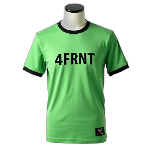 3d render, green, t-shirt, text, 4frnt, front, displayed, mannequin transparent PNG cut-out
