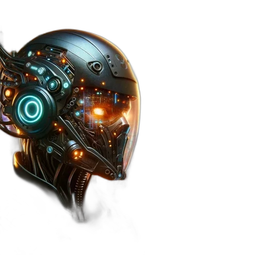 mask, robot, face, weapon, cyberpunk, concept art, 3d render, fantasy art transparent PNG cut-out