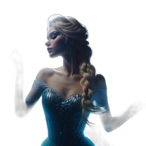 dress, crown, concept art, fantasy art, comic book art, 3d render, underwater, blue transparent PNG cut-out