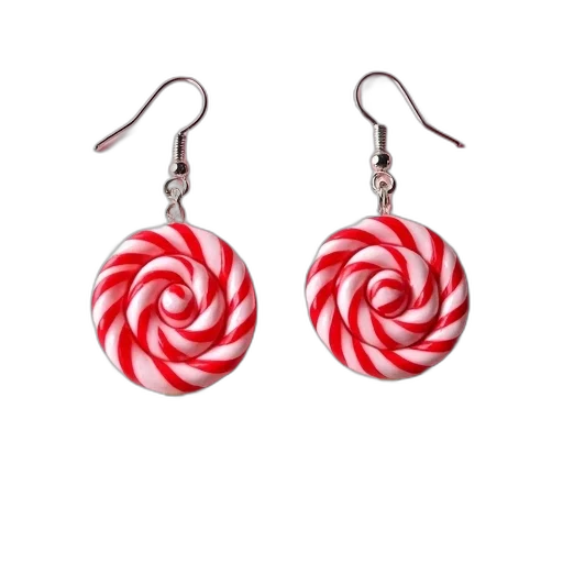 jewelry, pair, earrings, shaped, like, lollipops, red, white transparent PNG cut-out