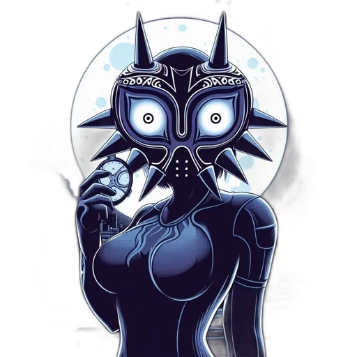 mask, dress, jewelry, comic book art, concept art, fantasy art, pixel art, blue transparent PNG cut-out