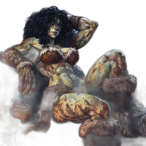 creature, concept art, fantasy art, comic book art, watercolor, fog, fire, underwater transparent PNG cut-out