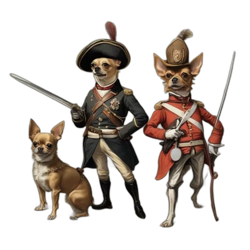 staff, concept art, fantasy art, 3d render, three, miniature, dogs, dressed transparent PNG cut-out