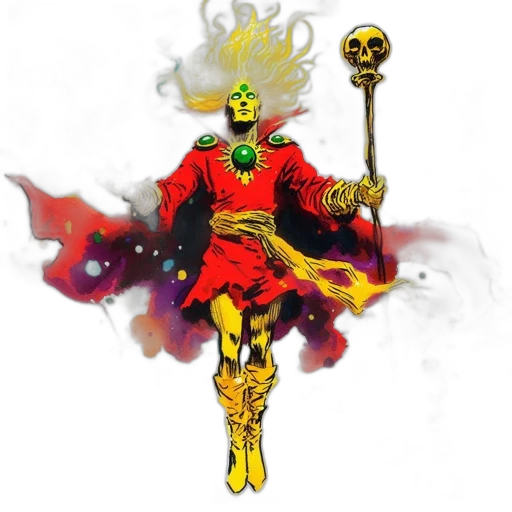 staff, mask, comic book art, concept art, fantasy art, pixel art, fire, red transparent PNG cut-out