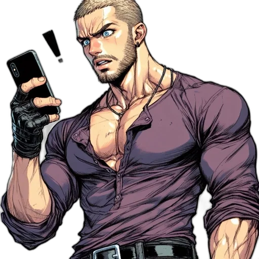 weapon, staff, comic book art, cyberpunk, cartoon, concept art, muscular, man transparent PNG cut-out