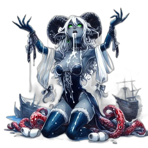 creature, concept art, fantasy art, pixel art, comic book art, underwater, monochrome, mermaid transparent PNG cut-out