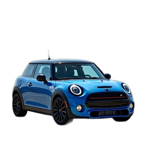 car, animal, 3d render, photorealistic, blue, mini, cooper, parked transparent PNG cut-out
