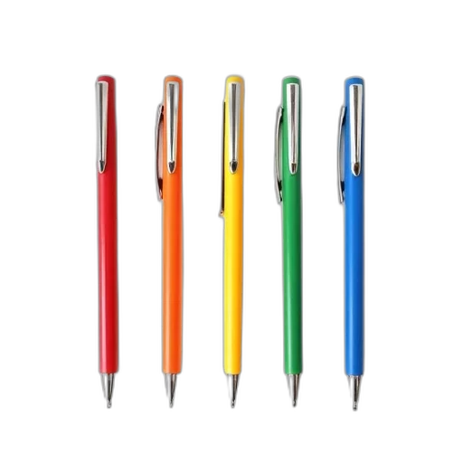 staff, colorful, neon, set, five, pens, casings, silver transparent PNG cut-out