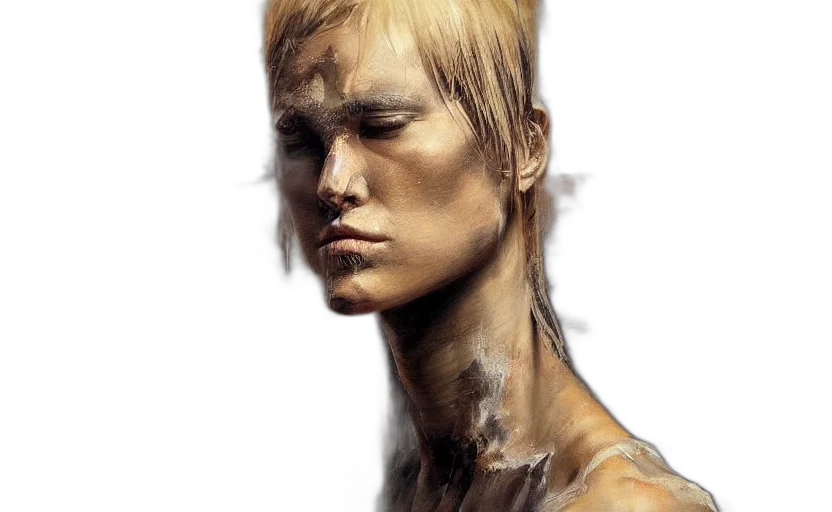 face, hair, photorealistic, oil painting, concept art, fantasy art, golden, earth tones transparent PNG cut-out
