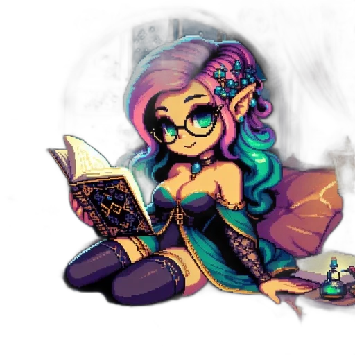 dress, staff, fantasy art, pixel art, concept art, cartoon, dark, colorful transparent PNG cut-out