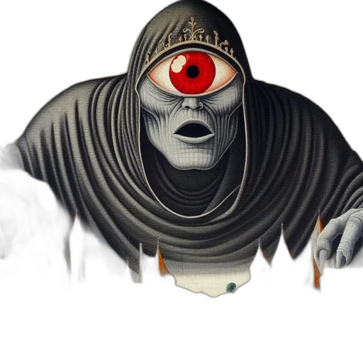 mask, robot, creature, staff, concept art, comic book art, 3d render, fantasy art transparent PNG cut-out