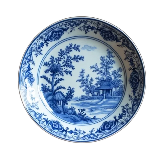food, furniture, forest, blue, white, porcelain, plate, intricate transparent PNG cut-out