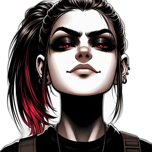 face, comic book art, cyberpunk, concept art, cartoon, red, dark, confident transparent PNG cut-out