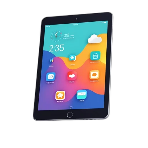 tablet, colorful, app, interface, displayed, features, variety, icons transparent PNG cut-out