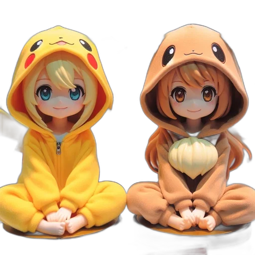 3d render, concept art, anime, photorealistic, two, figures, dressed, pikachu transparent PNG cut-out