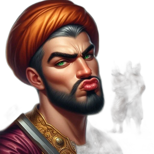 face, fantasy art, concept art, photorealistic, oil painting, bearded, man, green transparent PNG cut-out