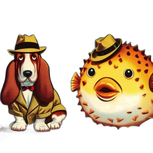 concept art, 3d render, pixel art, fantasy art, anthropomorphic, basset, hound, wears transparent PNG cut-out