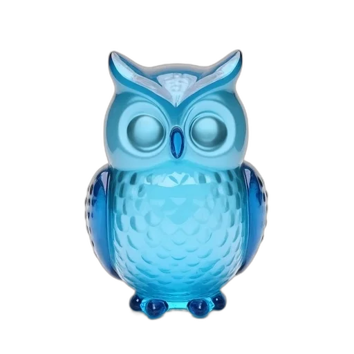 3d render, concept art, photorealistic, fantasy art, blue, glass, owl, figurine transparent PNG cut-out