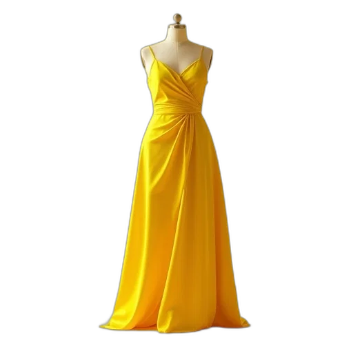 dress, 3d render, golden, asymmetric, drape, yellow transparent PNG cut-out