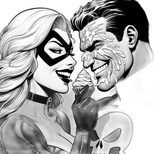 mask, comic book art, cartoon, concept art, monochromatic, image, woman, long transparent PNG cut-out
