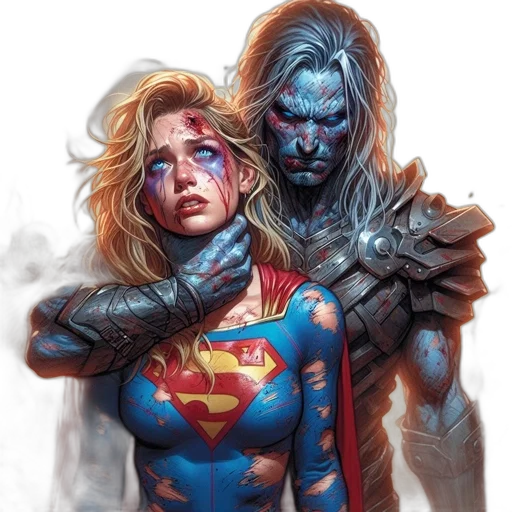 comic book art, concept art, fantasy art, underwater, blue, supergirl, battles, menacing transparent PNG cut-out