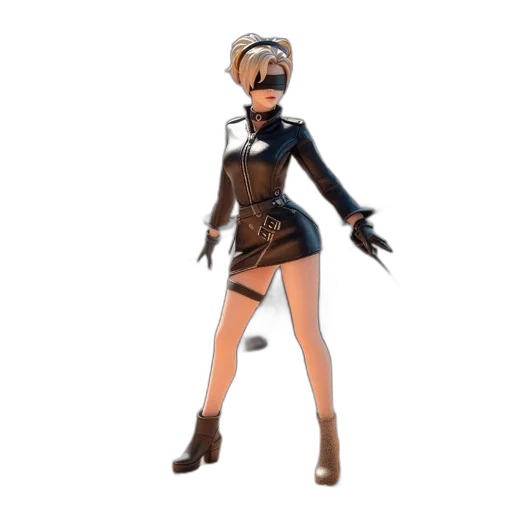 jacket, dress, staff, 3d render, concept art, pixel art, anime, monochrome transparent PNG cut-out