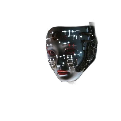 mask, robot, jewelry, face, 3d render, cyberpunk, vaporwave, concept art transparent PNG cut-out