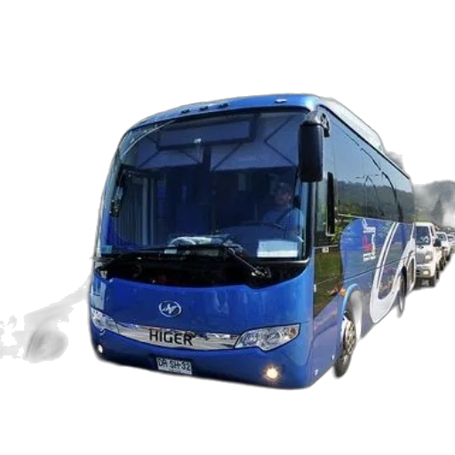 3d render, photorealistic, concept art, blue, higer, bus, driving, down transparent PNG cut-out