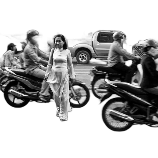 car, photorealistic, concept art, city street, woman, traditional, vietnamese, attire transparent PNG cut-out