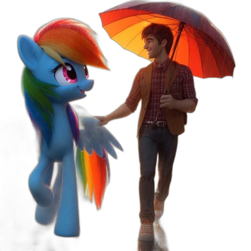 umbrella, jacket, staff, 3d render, concept art, photorealistic, fantasy art, rain transparent PNG cut-out