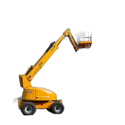 robot, staff, weapon, 3d render, yellow, boom, lift, parked transparent PNG cut-out