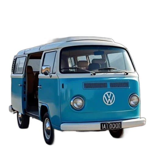 car, 3d render, photorealistic, blue, volkswagen, van, parked, gravel transparent PNG cut-out
