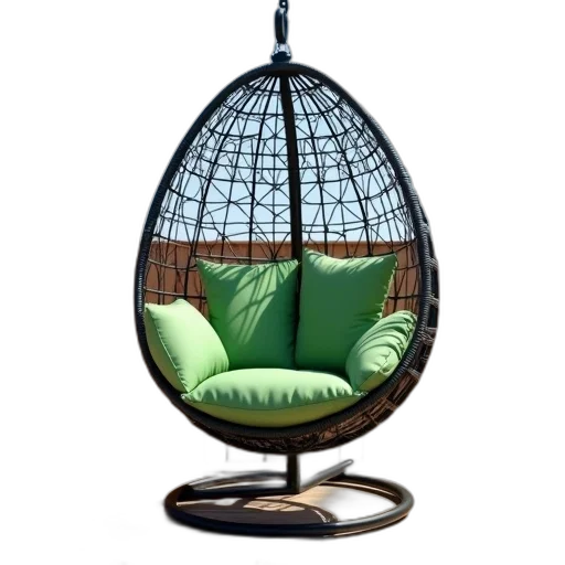 furniture, 3d render, photorealistic, green, modern, egg-shaped, hanging, chair transparent PNG cut-out