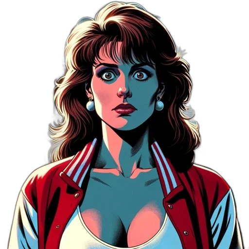 jacket, comic book art, cartoon, concept art, pixel art, neon lights, woman, surprised transparent PNG cut-out