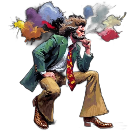 jacket, staff, concept art, comic book art, fantasy art, watercolor, colorful, man transparent PNG cut-out