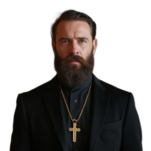 jacket, staff, face, crown, man, beard, wearing, black transparent PNG cut-out