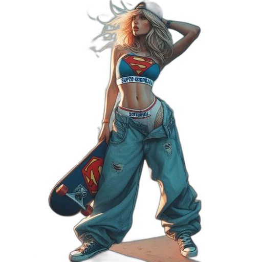 concept art, comic book art, fantasy art, pixel art, young, woman, wearing, superman-themed transparent PNG cut-out