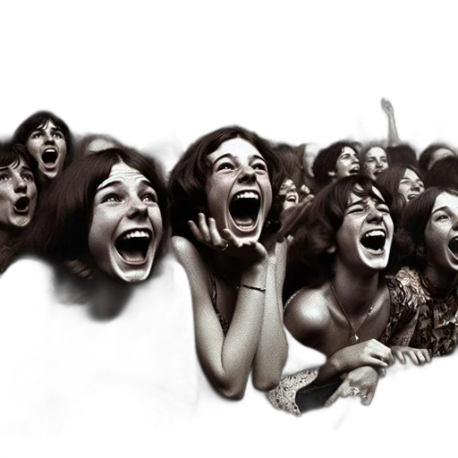 photorealistic, concept art, lively, crowd, young, women, late, 60s-70s transparent PNG cut-out